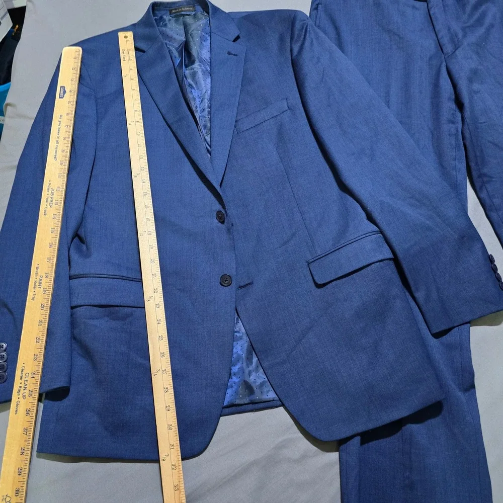 Michael Strahan Suit Mens jacket 42L pants 36x30 Blue Wool Blend 2-Button Blazer